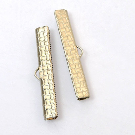 Ribbon End Clamp - 38mm Basket Weave Pattern - Nickel (2)