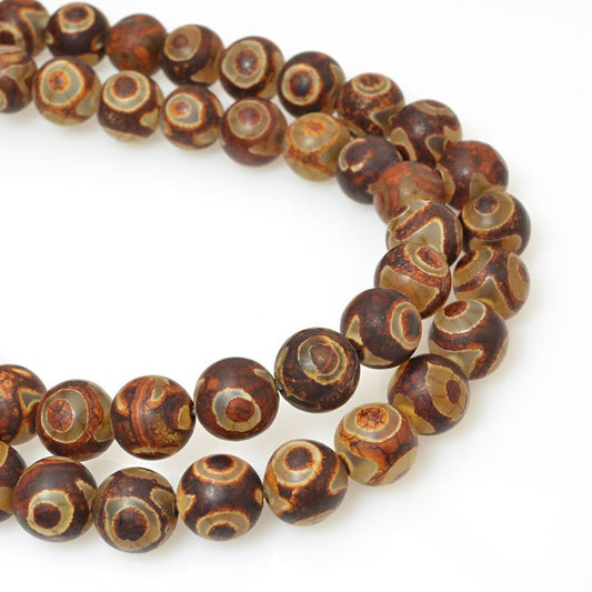 Matte Dark Dzi Agate   8mm Round 16in