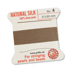 Silk Thread - Size 4 / 0.6mm Griffin Silk Beading Cord / Needle - Beige (2 m)