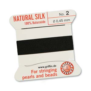 Silk Thread - Size 2 / 0.45mm Griffin Silk Beading Cord / Needle - Black (2 m)