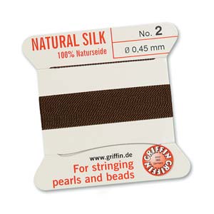 Silk Thread - Size 2 / 0.45mm Griffin Silk Beading Cord / Needle - Brown (2 m)