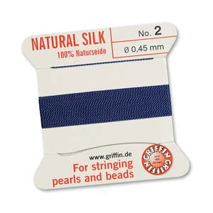 Silk Thread - Size 2 / 0.45mm Griffin Silk Beading Cord / Needle - Dark Blue (2 