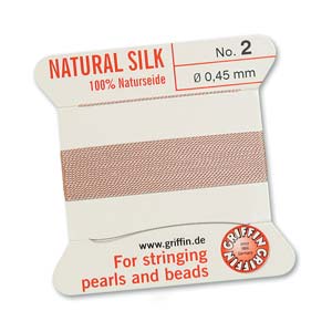 Silk Thread - Size 2 / 0.45mm Griffin Silk Beading Cord / Needle - Light Pink (2