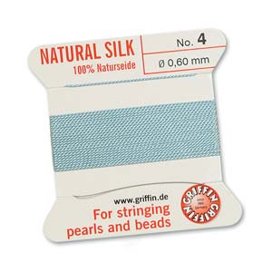 Silk Thread - Size 4 / 0.6mm Griffin Silk Beading Cord / Needle - Turquoise (2 m