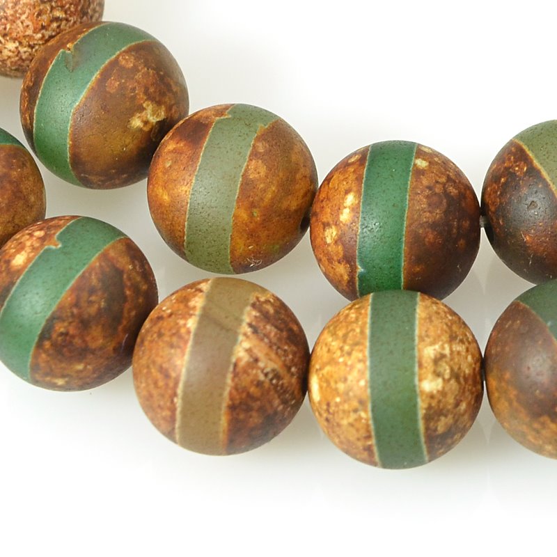 Matte Dzi Agate GreenLine   10mm Round 15in