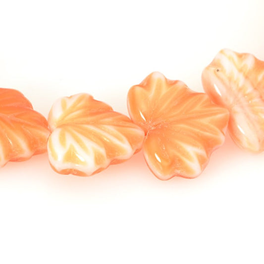 Glass Bead Vine Leaf - 13x11mm - Orange Sherbet Silk (20)