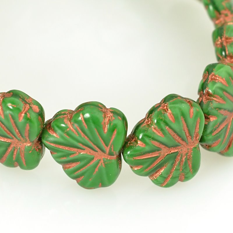 Glass Bead Vine Leaf - 13x11mm - Grass Green Silk (15)