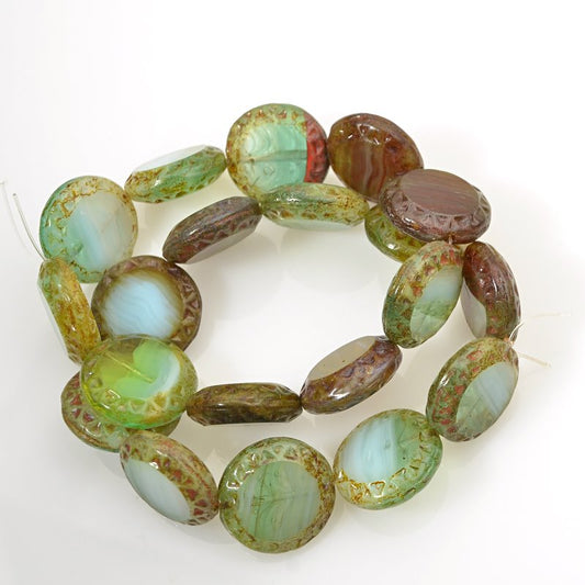 Glass Beads - 16mm Mayan Sun Coin - Queen Charlotte Mix (10)