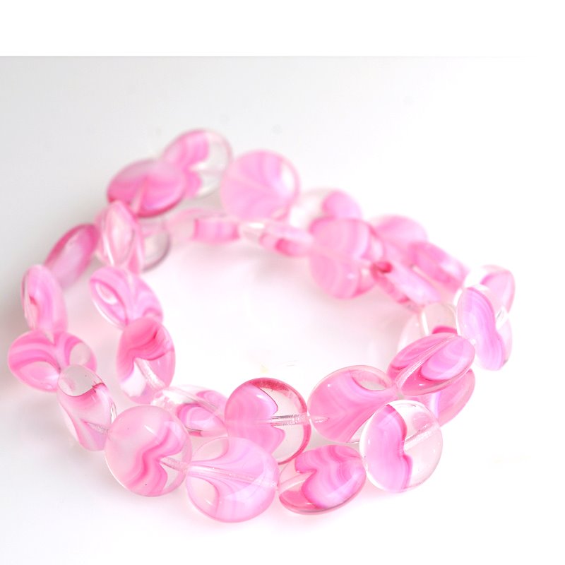 Czech Glass - 10mm Lentil - Strawberry Candy Ice (15)