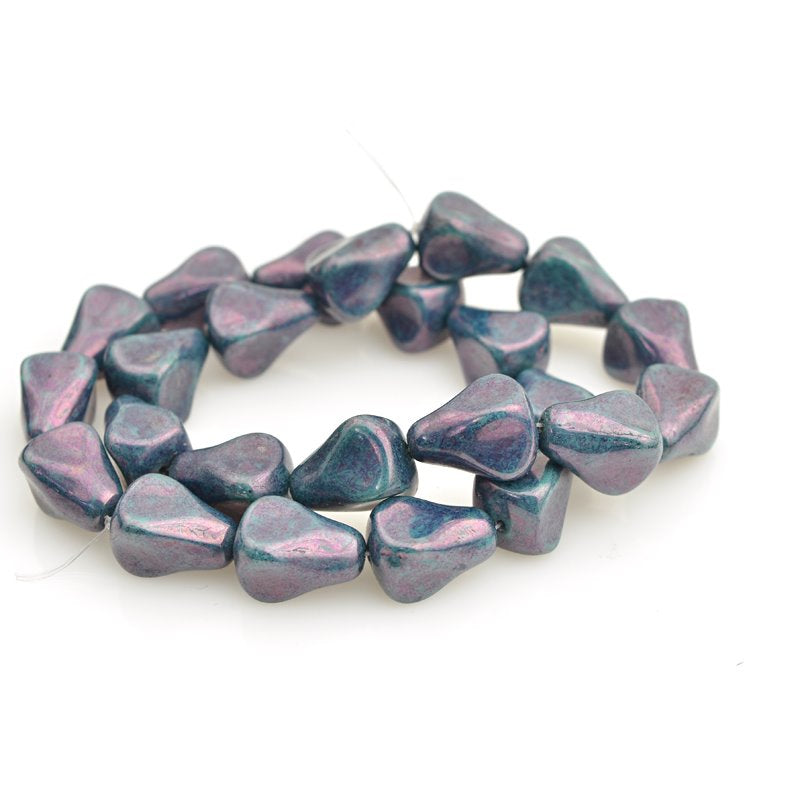 Pressed Glass -  Old Fashioned Drop - Turquoise Purple Lustre (strand 12)