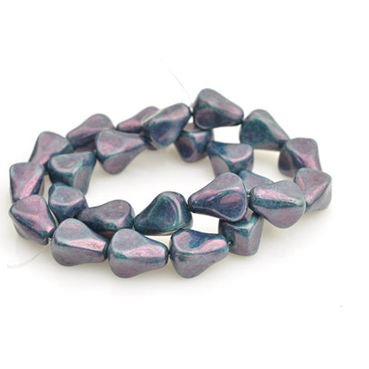 Pressed Glass -  Old Fashioned Drop - Turquoise Purple Lustre (strand 12)