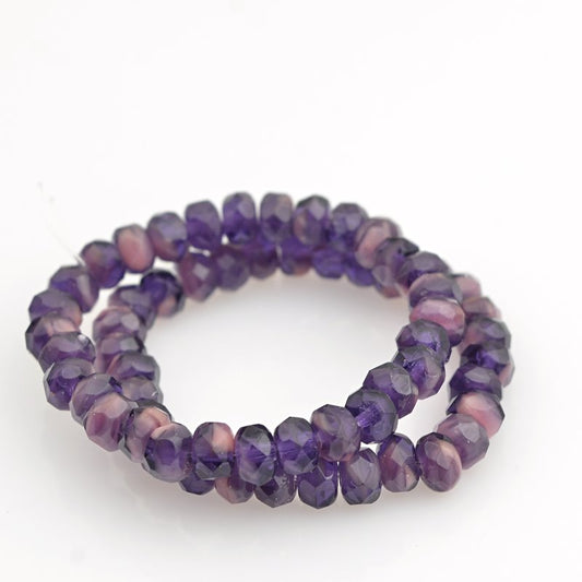 Fire Polish - 5x3mm - Faceted Donut Rondelle - Eggplant and Roses (Strand 30)