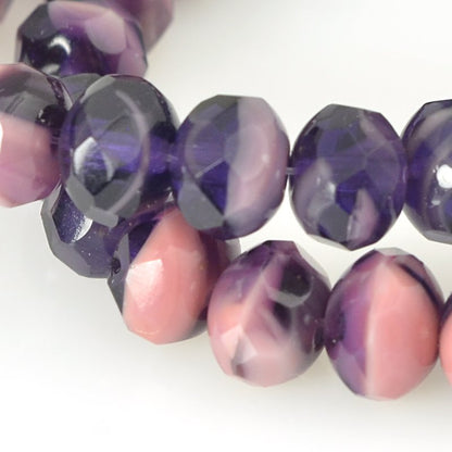 Fire Polish - 7x5mm - Faceted Donut Rondelle - Eggplant and Roses (strand 25)