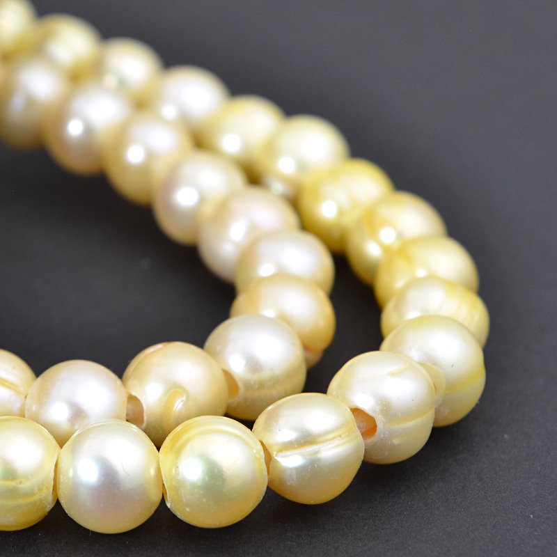Freshwater Pearls - 9x7mm Potato Pearl - Big Hole - Light Gold (strand)