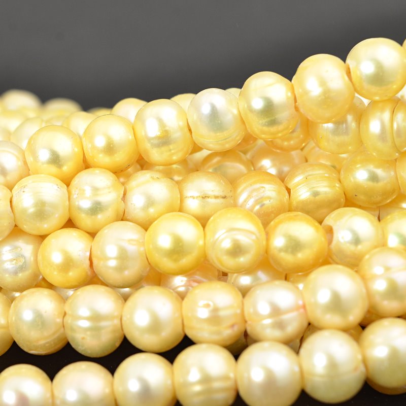 Freshwater Pearls - 9x7mm Potato Pearl - Big Hole - Light Gold (strand)
