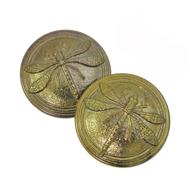 Czech Glass Button - 30mm Embossed Dragonfly - Golden Shield