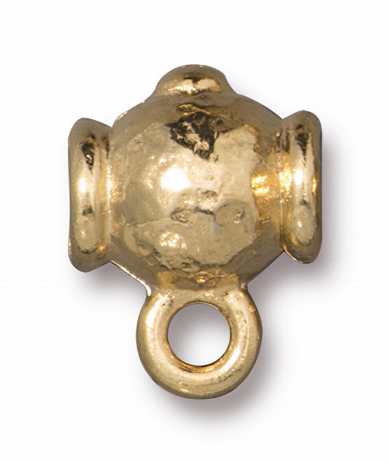 Metal Bead / Bail -  Hammered Guru Bead - Bright Gold