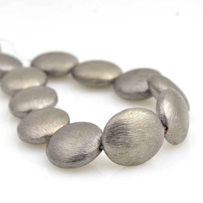 Metal Bead - 16x18mm Brushed Oval Lentil - Gunmetal (strand)