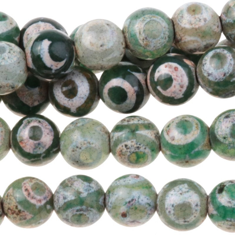 Dzi Agate Green White Eye   8mm Round 16in