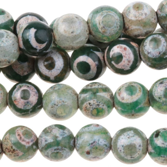 Dzi Agate Green White Eye   8mm Round 16in