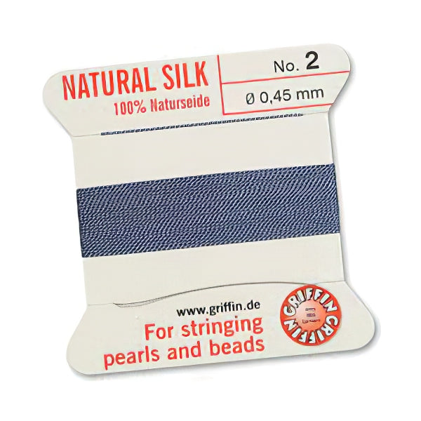 Silk Thread - Size 2 / 0.45mm Griffin Silk Beading Cord / Needle - Blue (2 m)