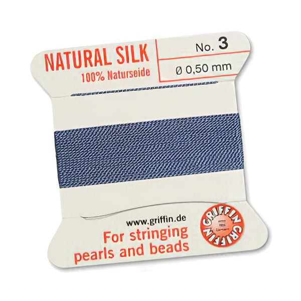 Silk Thread - Size 3 / 0.5mm Griffin Silk Beading Cord / Needle - Blue (2 m)