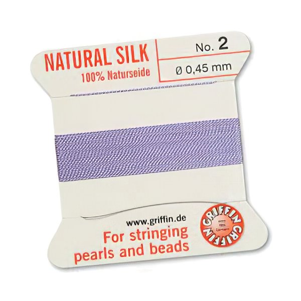 Silk Thread - Size 2 / 0.45mm Griffin Silk Beading Cord / Needle - Lilac (2 m)