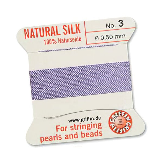 Silk Thread - Size 3 / 0.5mm Griffin Silk Beading Cord / Needle - Lilac (2 m)