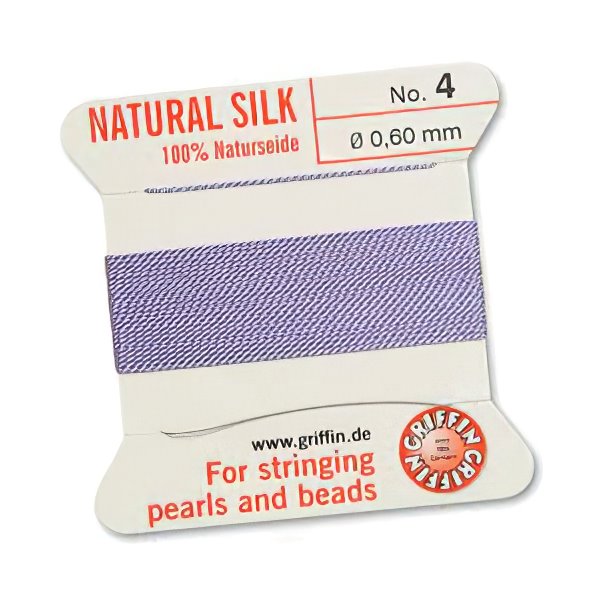 Silk Thread - Size 4 / 0.6mm Griffin Silk Beading Cord / Needle - Lilac (2 m)