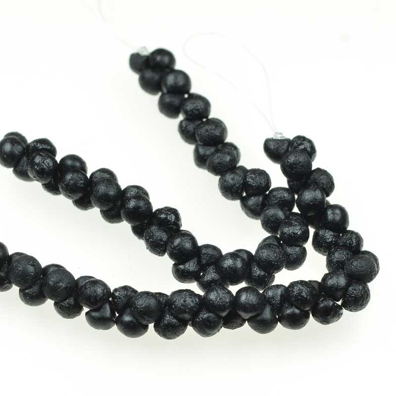 Glass Beads - 4mm Mushroom Button Drops - Black Etch (50)