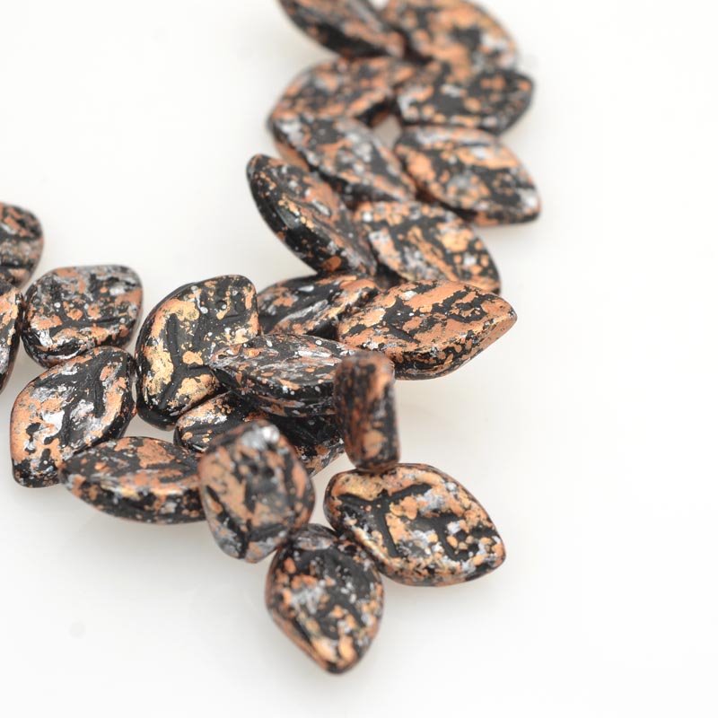 Glass Bead Leaf - 7x12mm - Granite Galaxy Copper (25)