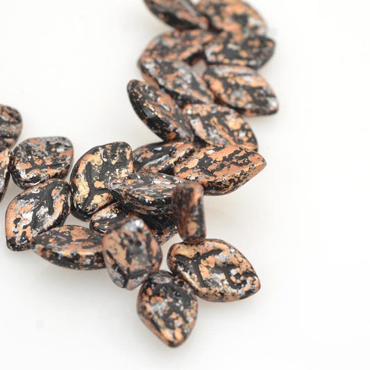 Glass Bead Leaf - 7x12mm - Granite Galaxy Copper (25)