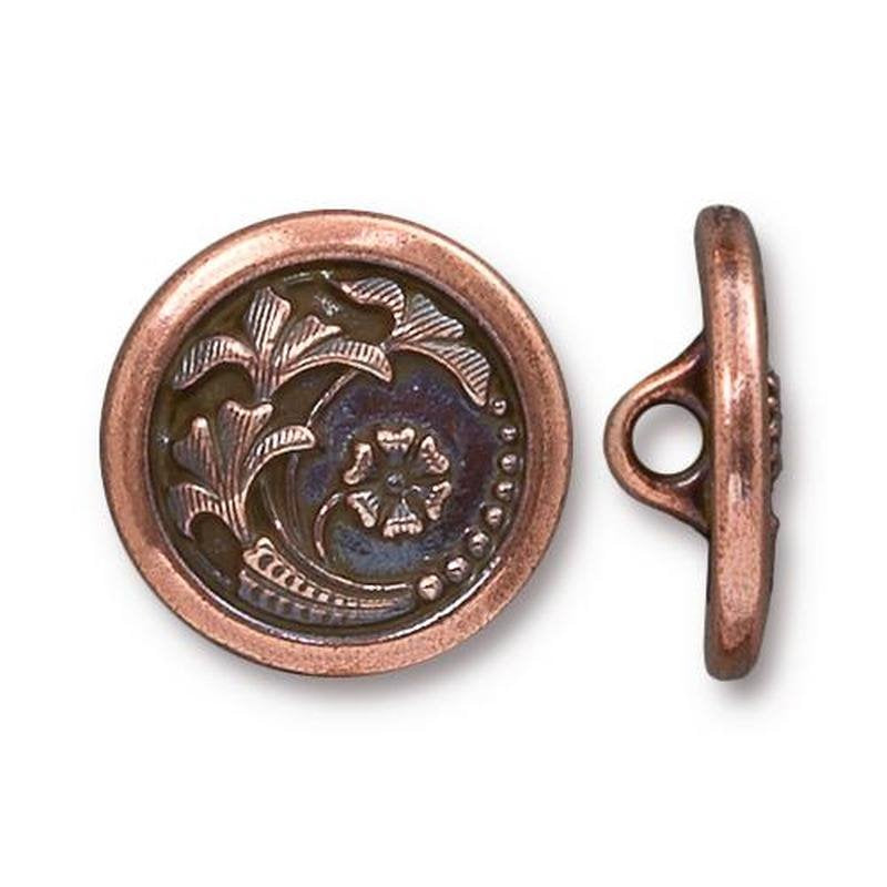 Metal Buttons -  Czech Flower - Antiqued Copper