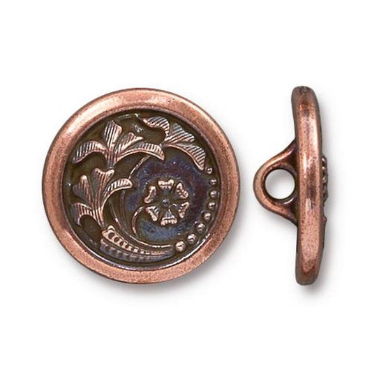 Metal Buttons -  Czech Flower - Antiqued Copper