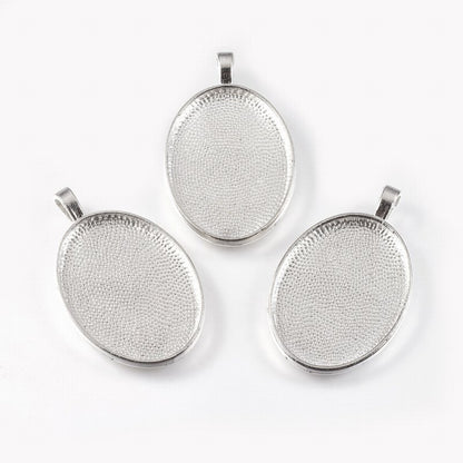 Glass Cabochon with Base - 21x29mm Oval - Clear - Silver (2 sets)