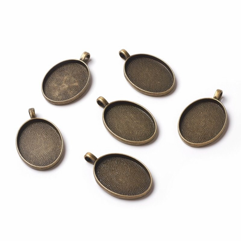Glass Cabochon with Base - 21x29mm Oval - Clear - Antique Bronze (2 sets)