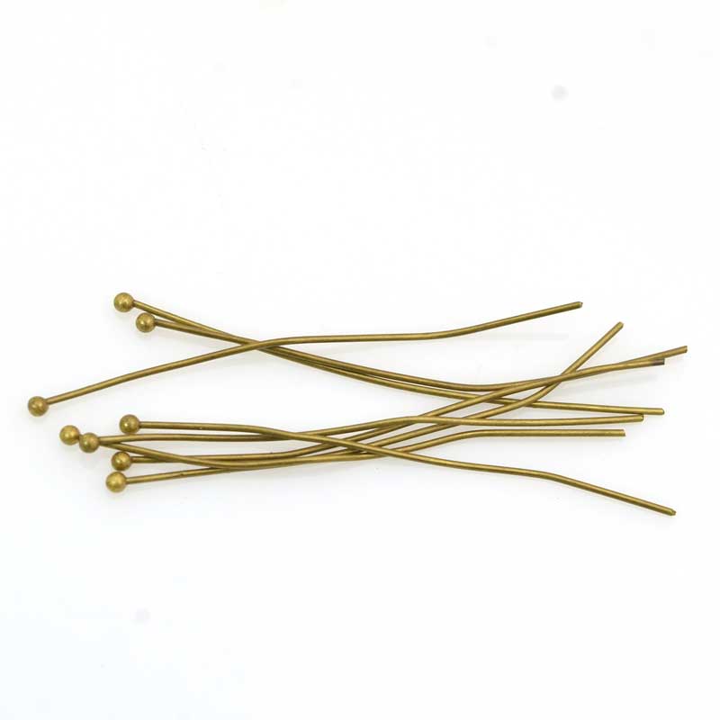 Headpins - 2in / 22ga Ball Head - Antiqued Brass (50)