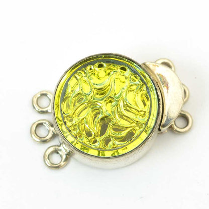 Box Clasp Round Molded Glass - 3-Strand - Crystal AB - Sterling