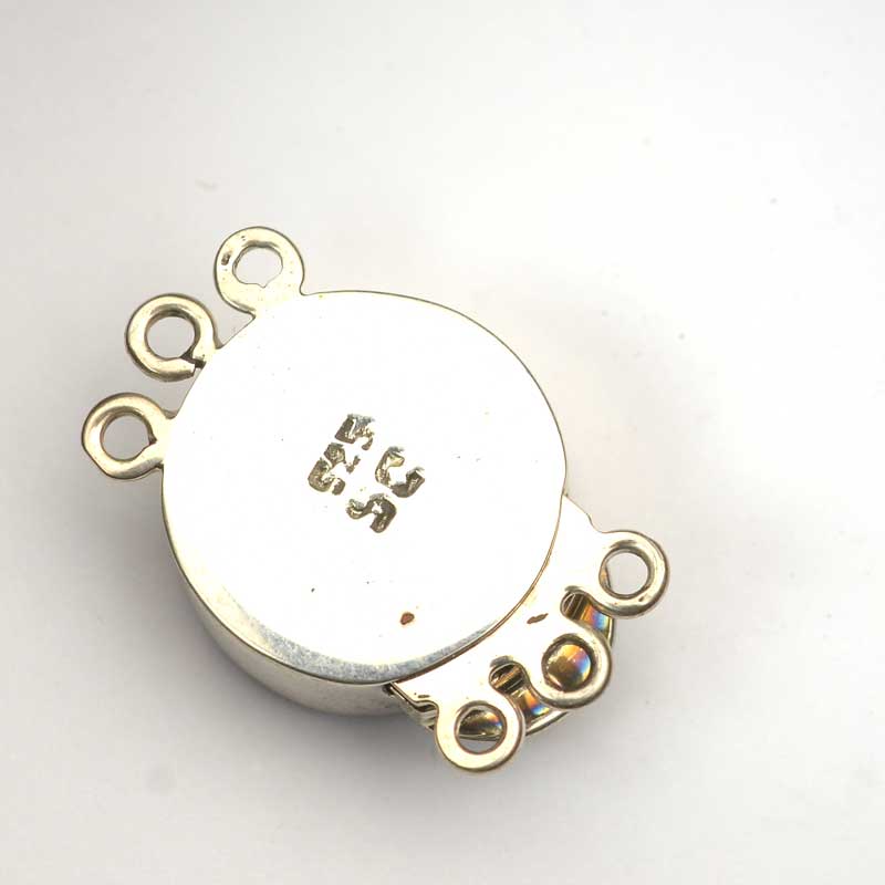 Box Clasp Round Molded Glass - 3-Strand - Crystal AB - Sterling