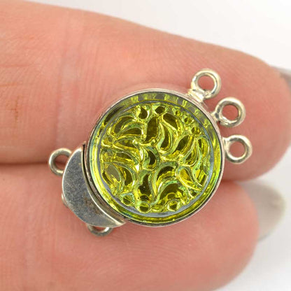 Box Clasp Round Molded Glass - 3-Strand - Crystal AB - Sterling