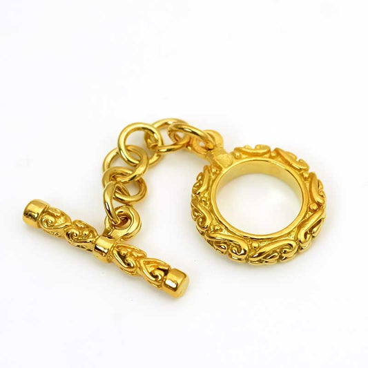 Toggle Clasp -  Ornated Carved - Gold Plated