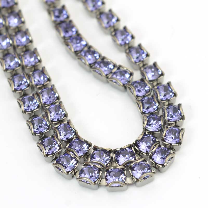 Rhinestone Chain - pp24 (3mm) Round Prong Cup Chain - Tanzanite - Antique Silver