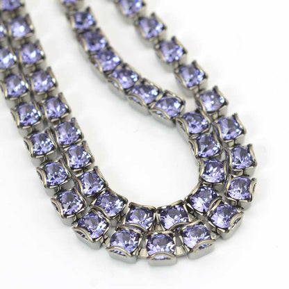 Rhinestone Chain - pp24 (3mm) Round Prong Cup Chain - Tanzanite - Antique Silver