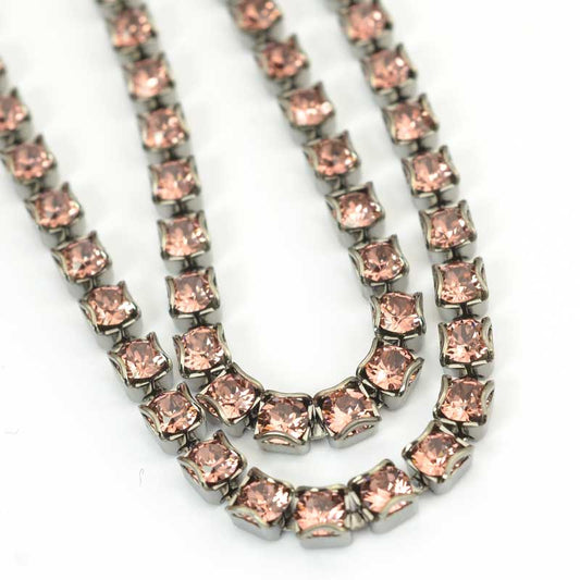 Rhinestone Chain - pp24 (3mm) Round Prong Cup Chain - Blush Rose - Antique Silve