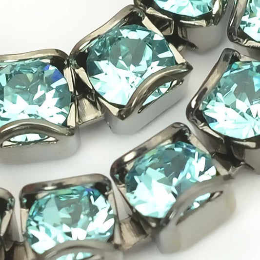 Rhinestone Chain - pp24 (3mm) Round Prong Cup Chain - Aqua - Antique Silver (1 i