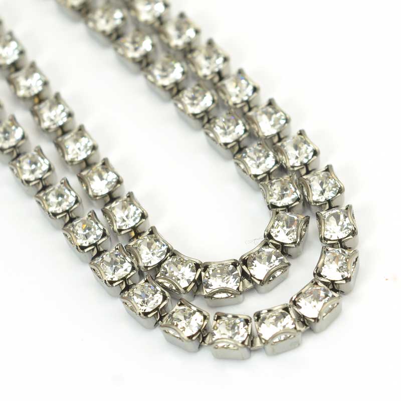 Rhinestone Chain - pp24 (3mm) Round Prong Cup Chain - Crystal - Antique Silver (
