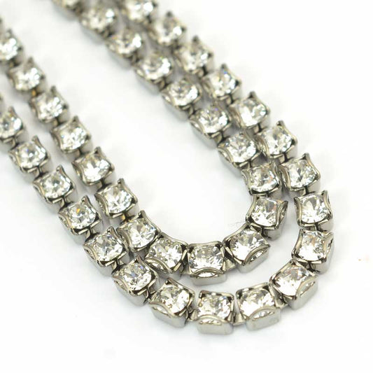 Rhinestone Chain - pp24 (3mm) Round Prong Cup Chain - Crystal - Antique Silver (