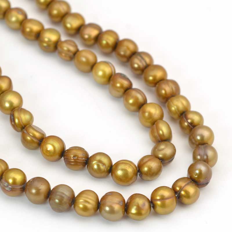 Freshwater Pearls - 6x5mm Near Round Pearl - Ancient Gold (strand)