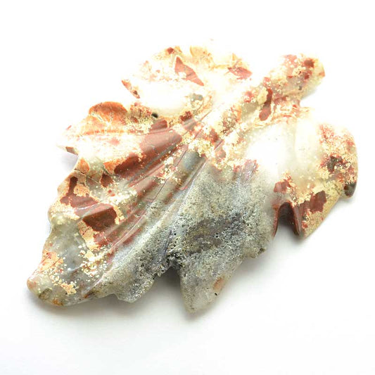 OOAK Stone Pendant -  Carved Dimensional Leaf - Jasper