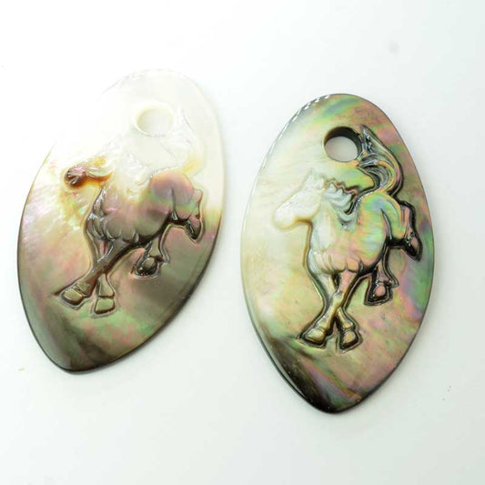 Pendant -  Oval Carved Horse - Mother of Pearl